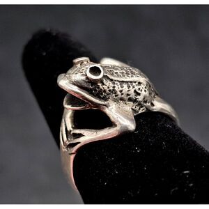 Vintage Sterling Silver Frog Ring Unique Textured Open Mouth SIZE 7.5